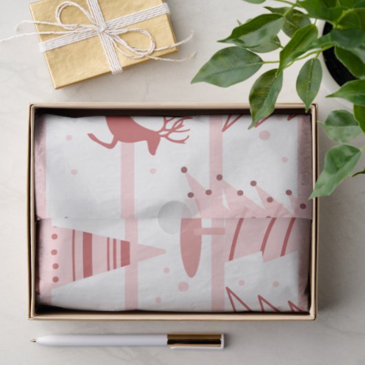 トナカイとスノーフレークのピンクの白のクリスマス 薄葉紙 (ギフト)