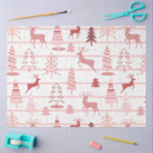 トナカイとスノーフレークのピンクの白のクリスマス 薄葉紙 (クラフト)