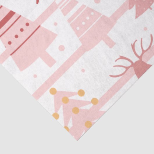 トナカイとスノーフレークのピンクの白のクリスマス 薄葉紙 (詳細)