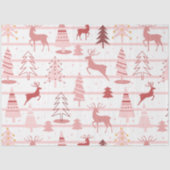 トナカイとスノーフレークのピンクの白のクリスマス 薄葉紙 (正面)