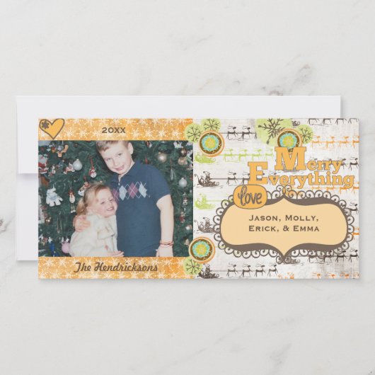 トナカイとスノーフレークスホリデーフォトカード シーズンカード (正面)