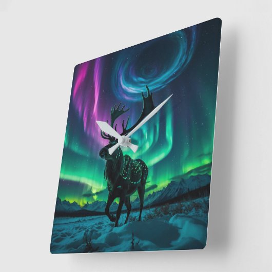 トナカイとノーザンライツワイルドライフデザイン スクエア壁時計 (傾斜)