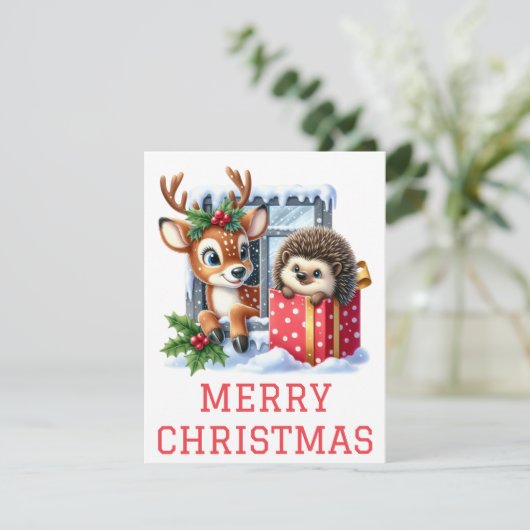 トナカイとハリネズミのクリスマスカード シーズンカード (スタンド正面)