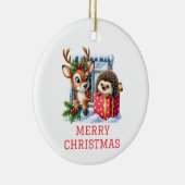 トナカイとハリネズミのクリスマス セラミックオーナメント (右)