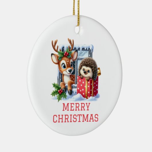 トナカイとハリネズミのクリスマス セラミックオーナメント (右)