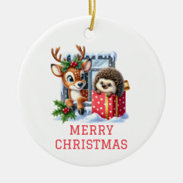 トナカイとハリネズミのクリスマス セラミックオーナメント