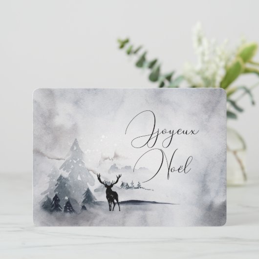 トナカイとビッグ〔雄ジカの〕枝角水色クリスマス シーズンカード (スタンド正面)