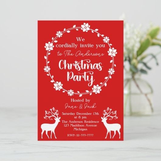 トナカイとフローラフレーム北欧クリスマスパーティー 招待状 (スタンド正面)