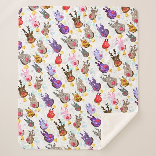 トナカイとベルズクリスマスベビーシェルパブランケット シェルパブランケット (正面)