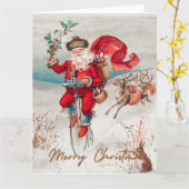 トナカイとペニーの農場でサンタクロース カード (黄色い花)