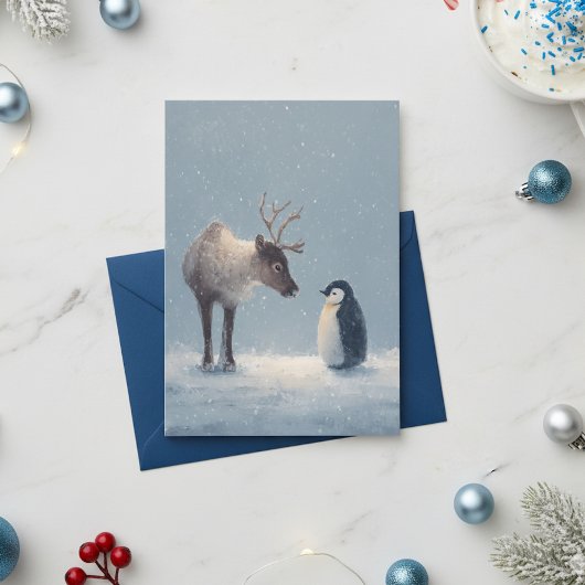 トナカイとペンギンのクリスマスホリデー シーズンカード