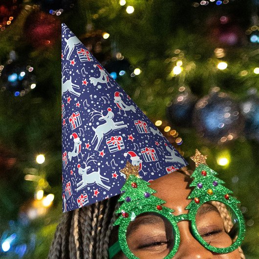 トナカイとミュージカルの鳥柄 パーティーハット