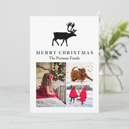 トナカイとメリークリスマス写真と名前を追加 シーズンカード (スタンド正面)