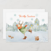 トナカイとリスがスケートリンクのクリスマス | シーズンカード (正面/裏面)