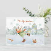 トナカイとリスがスケートリンクのクリスマス | シーズンカード (スタンド正面)