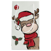 トナカイとレッドベリーオフホワイト小抱き枕 スモールペーパーバッグ (正面)