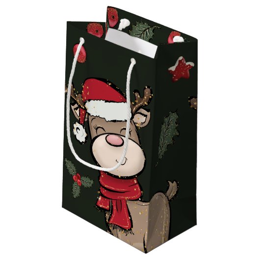 トナカイとレッドベリーダークグリーン小抱き枕 スモールペーパーバッグ (裏面アングル)
