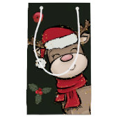 トナカイとレッドベリーダークグリーン小抱き枕 スモールペーパーバッグ (正面)