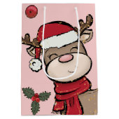 トナカイとレッドベリーパステルピンクメディア抱き枕 ミディアムペーパーバッグ (裏面)