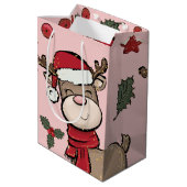 トナカイとレッドベリーパステルピンクメディア抱き枕 ミディアムペーパーバッグ (裏面アングル)