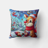 トナカイと冬の喜びの子供たち！ クッション (裏面)