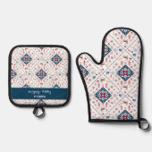 トナカイと冬の花模様と北欧クリスマス 鍋つかみ&鍋敷きセット (正面)