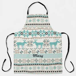 トナカイと北欧スノーフレークのセーターのようなパターン エプロン
