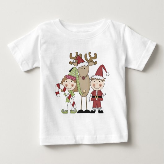 トナカイと小妖精や小人Tシャツとギフト ベビーTシャツ (正面)