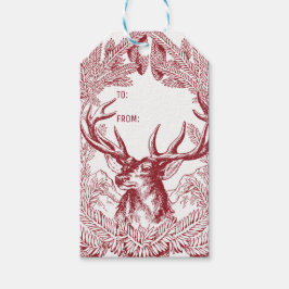 トナカイと松の枝の素朴クリスマス ギフトタグ