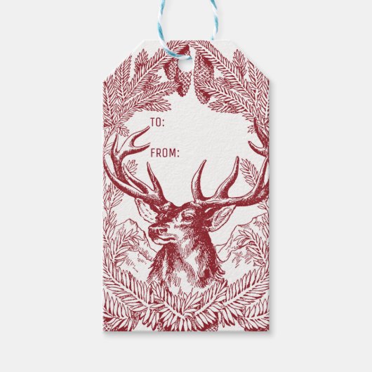 トナカイと松の枝の素朴クリスマス ギフトタグ (正面)