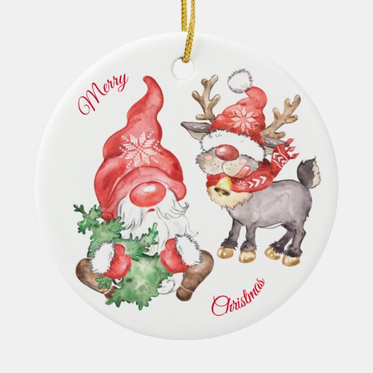 トナカイと格言のクリスマスツリー セラミックオーナメント (正面)
