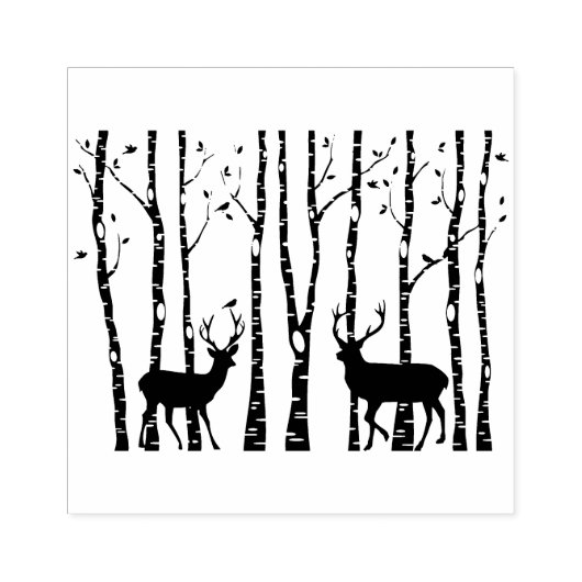 トナカイと樺の木の木，クリスマス ラバースタンプ (インプリント)