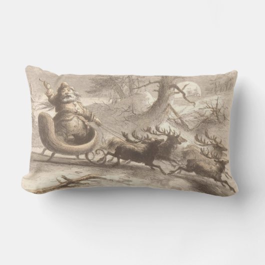 トナカイと歌っているヴィンテージサンタ ランバークッション (正面)