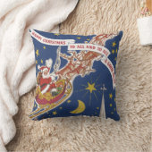 トナカイと空飛ぶヴィンテージクリスマスのサンタクロース クッション (ブランケット)