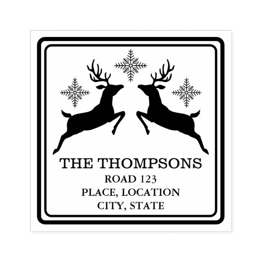 トナカイと雪カスタム片のアドレス情報 ラバースタンプ (インプリント)