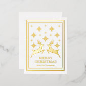 トナカイと雪片が二人でクリスマスを祝う 箔シーズンポストカード (正面/裏面)