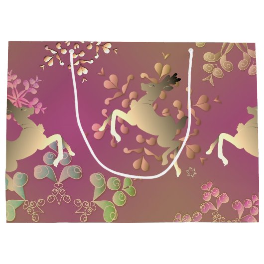 トナカイと雪片が大きい ラージペーパーバッグ (裏面)