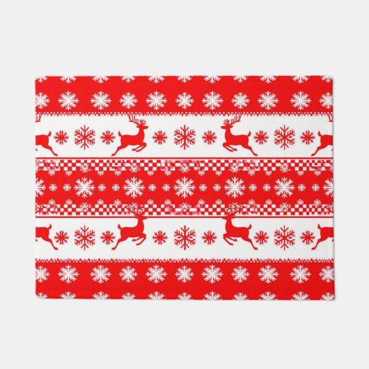 トナカイと雪片のクリスマスパターン ドアマット (正面)