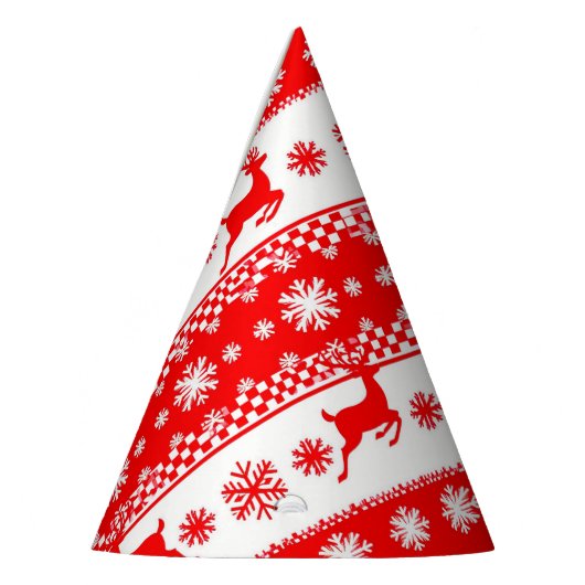 トナカイと雪片のクリスマスパターン パーティーハット (左)