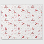 トナカイと雪片バラ金ゴールドピンククリスマス ラッピングペーパー (フラット)