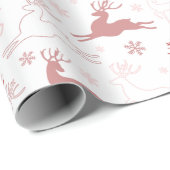 トナカイと雪片バラ金ゴールドピンククリスマス ラッピングペーパー (ロールコーナー)