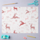 トナカイと雪片ピンクの茶色の白いクリスマス 薄葉紙 (クラフト)