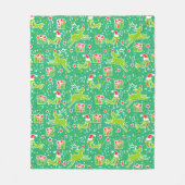 トナカイと鳥の緑のパターン（の模様が）あるクリスマス フリースブランケット (正面)