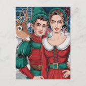 トナカイと2小妖精や小人 ポストカード (正面)