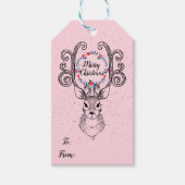 トナカイと〔雄ジカの〕枝角メリークリスマスホリデー ギフトタグ (正面)