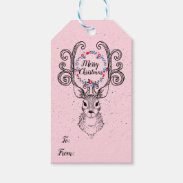 トナカイと〔雄ジカの〕枝角メリークリスマスホリデー ギフトタグ