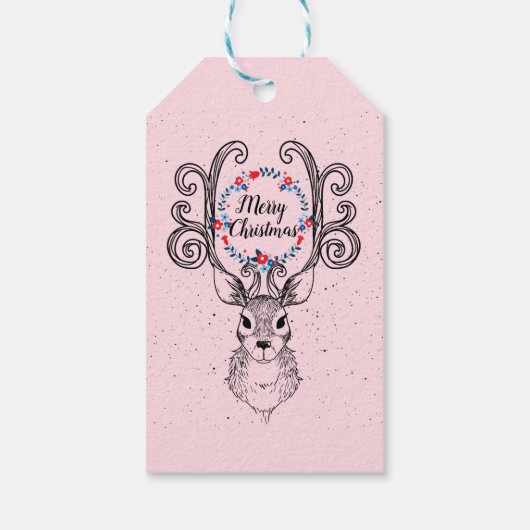 トナカイと〔雄ジカの〕枝角メリークリスマスホリデー ギフトタグ (裏面)