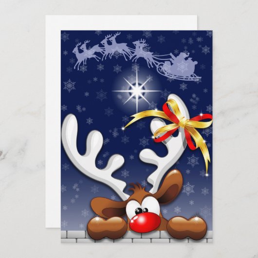 トナカイによって困惑させるおもしろいなクリスマスのキャラクター シーズンカード (正面/裏面)