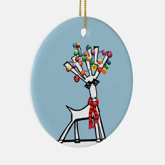 トナカイにホリー、クリスマスライトを使ったムース セラミックオーナメント (右)