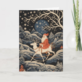 トナカイに乗ったサンタのクリスマスカード カード